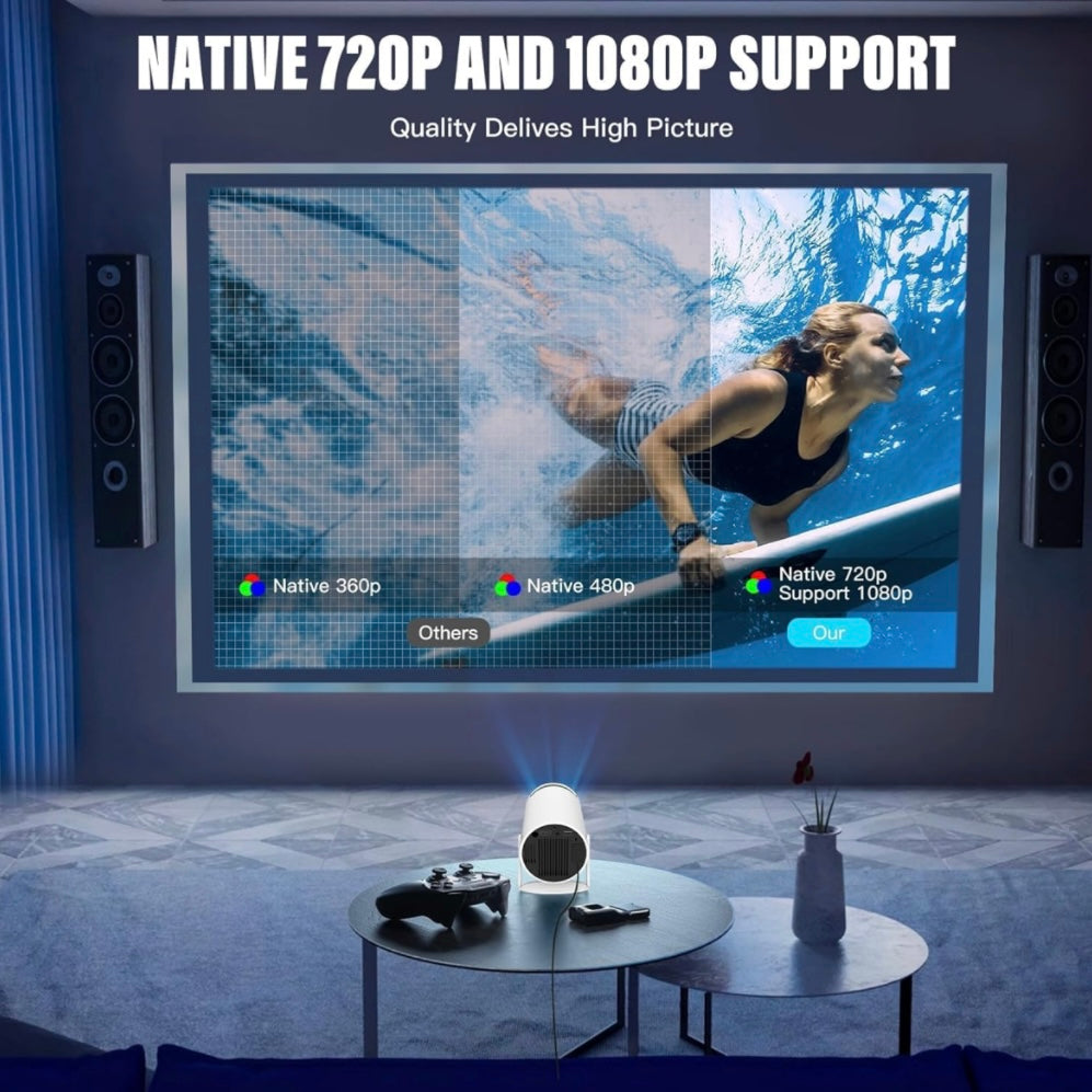 Smart Home Projector – Native 1080p HD, 2000 Lumens, Rotatable Design